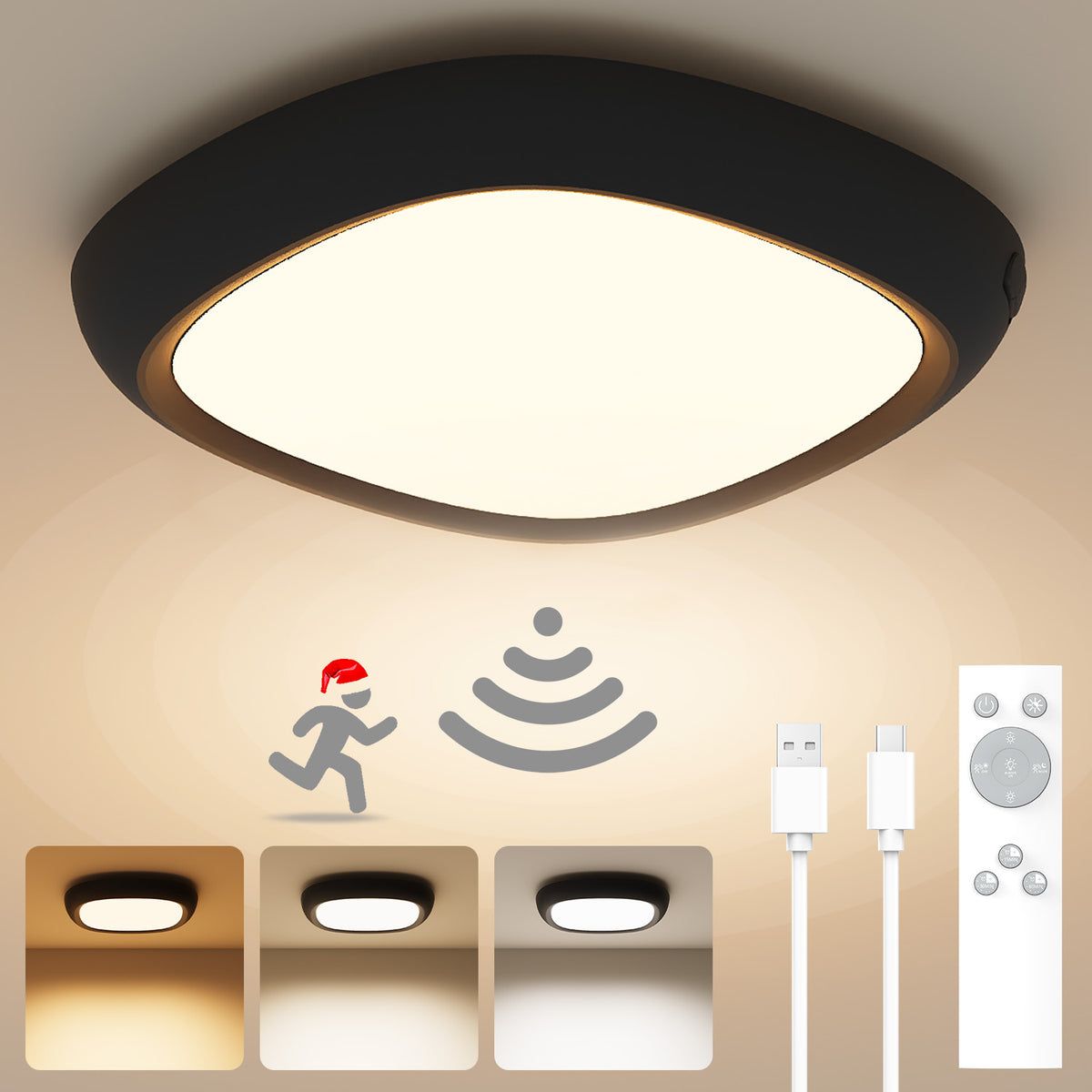 motion sensor rechargeable ceiling light wireless led lighting with remote