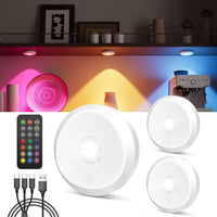 Tedmos Rechargeable Puck Lights | 2400mAh Battery Operated Tap Light RGB Color Changing LED Lighting Wireless with Remote for Under Cabinet, Closet & Classroom