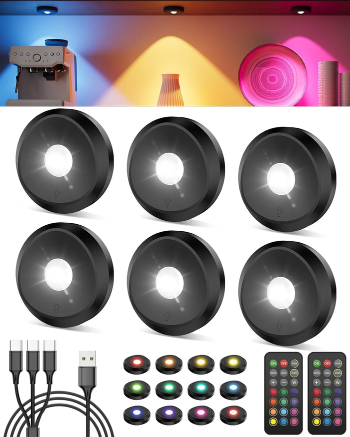 Tedmos Rechargeable Puck Lights with remote Battery Operated Tap Light LED
