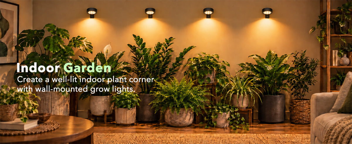 Wall mounted LED grow lights with L-bracket for living room decor
