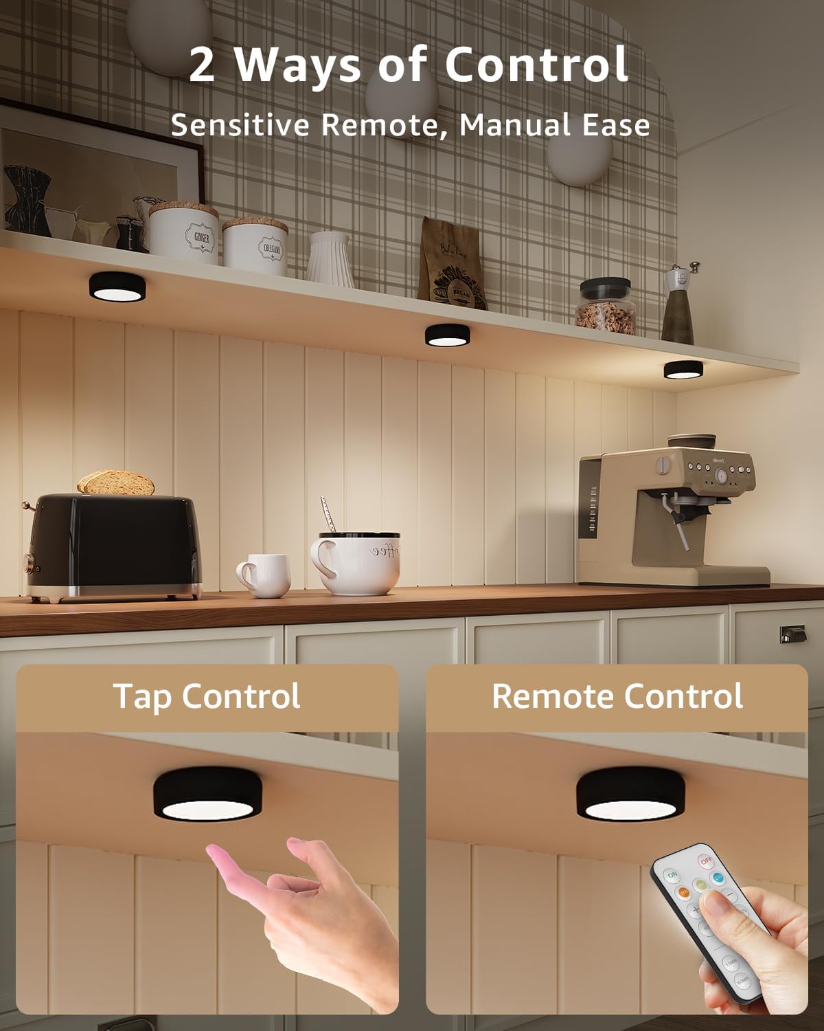 black LED rechargeable puck lights with remote wireless for kitchen under cabinet lighting close counter push tap light