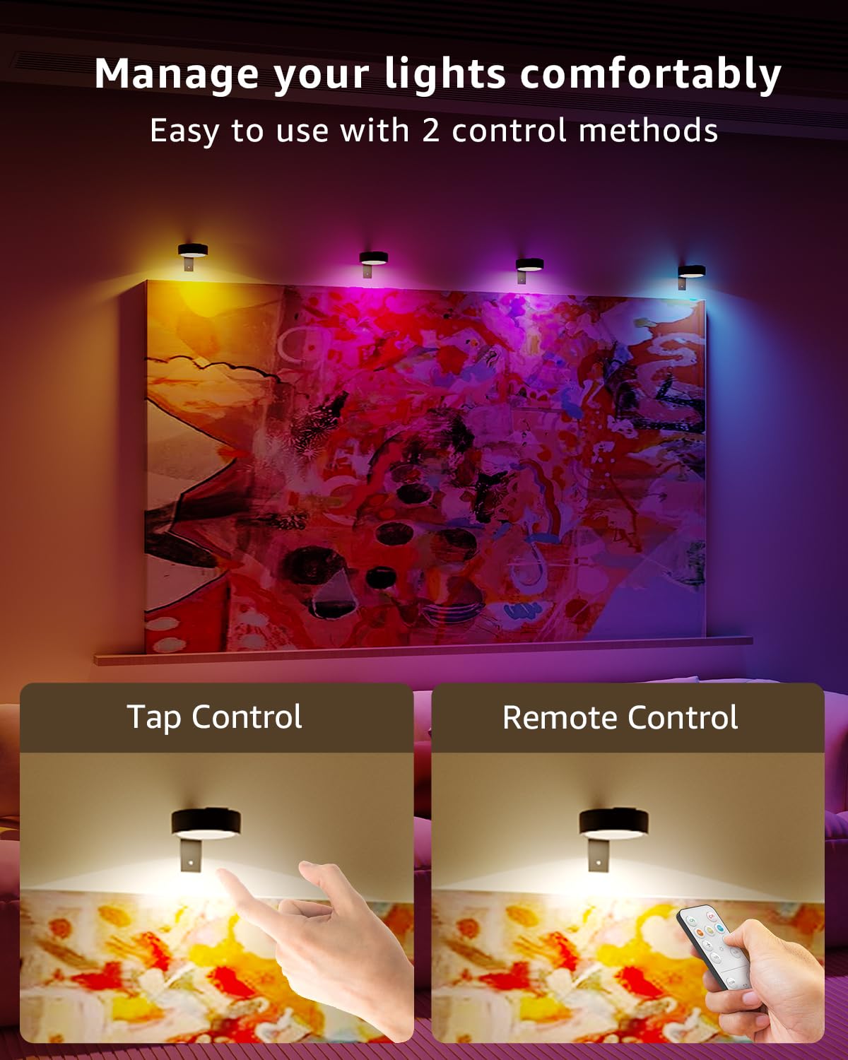 RGB Over picture frame lights for wall rechargeable LED with remote