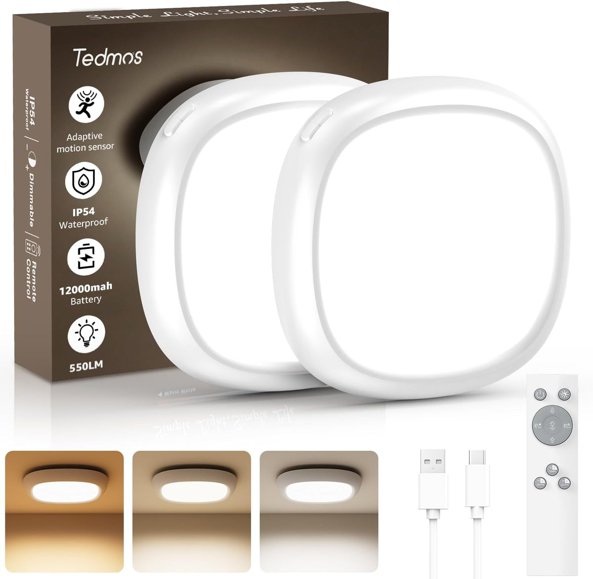 Cordless LED light illuminating pantry and closet