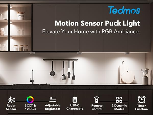  motion sensor puck lights under the kitchen carbinet