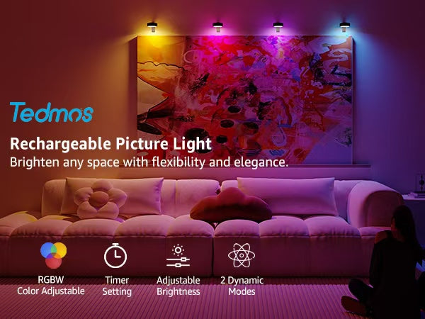 Over picture lights for wall rechargeable RGB LED light