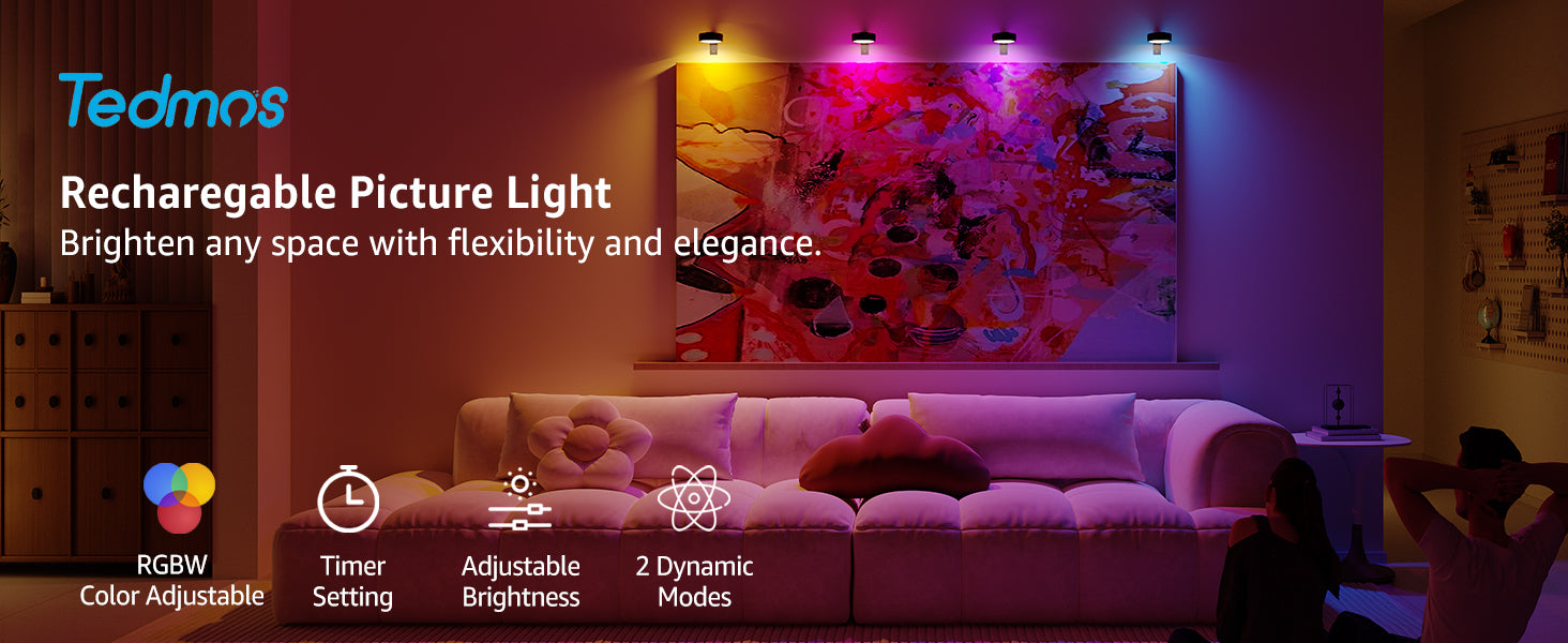 Over picture lights for wall rechargeable RGB LED light