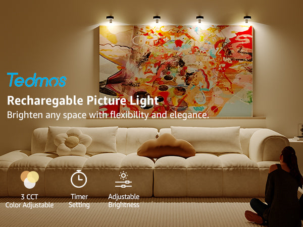 LED rechargeable picture lights for wall art frames wireless lighting