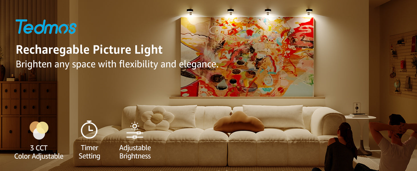 LED rechargeable picture lights for wall art frames wireless lighting