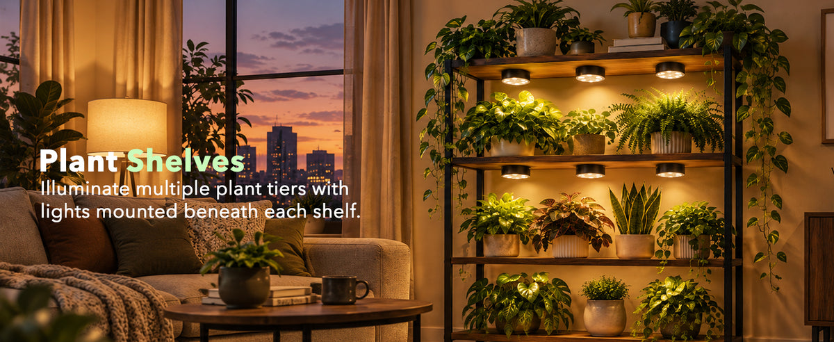 Multi-pack cordless grow lights for indoor plant shelves