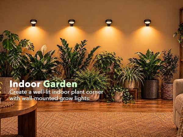 Wall mounted LED grow lights with L-bracket for living room decor