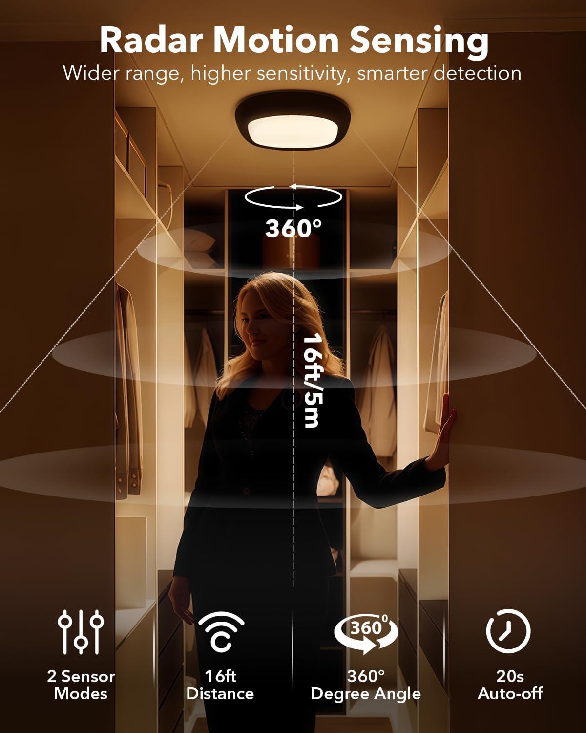 Motion Sensor Rechargeable Ceiling Light with Remote, 12000mAh Waterproof LED Lighting Wireless Shower Lights Battery Operated