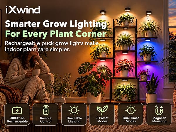 iXwind wireless grow lights for indoor plant shelves with remote control