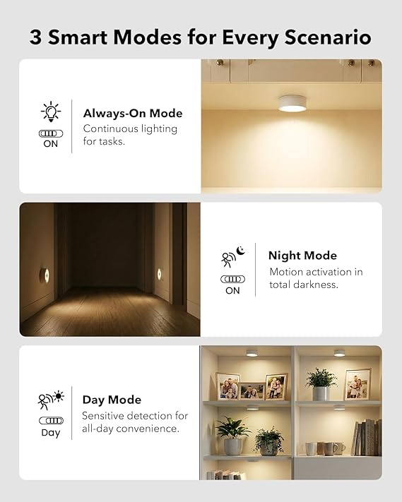 rechargeable motion sensor puck lights with three smart lighting modes 