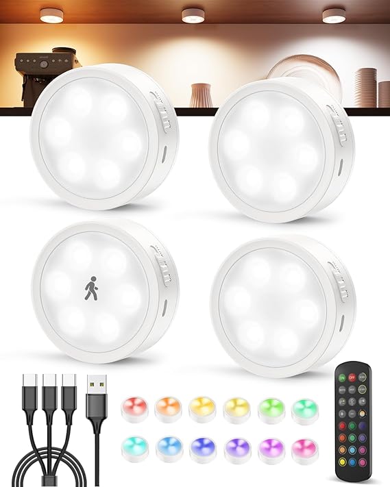 rechargeable motion sensor puck LED lights with  remote control 