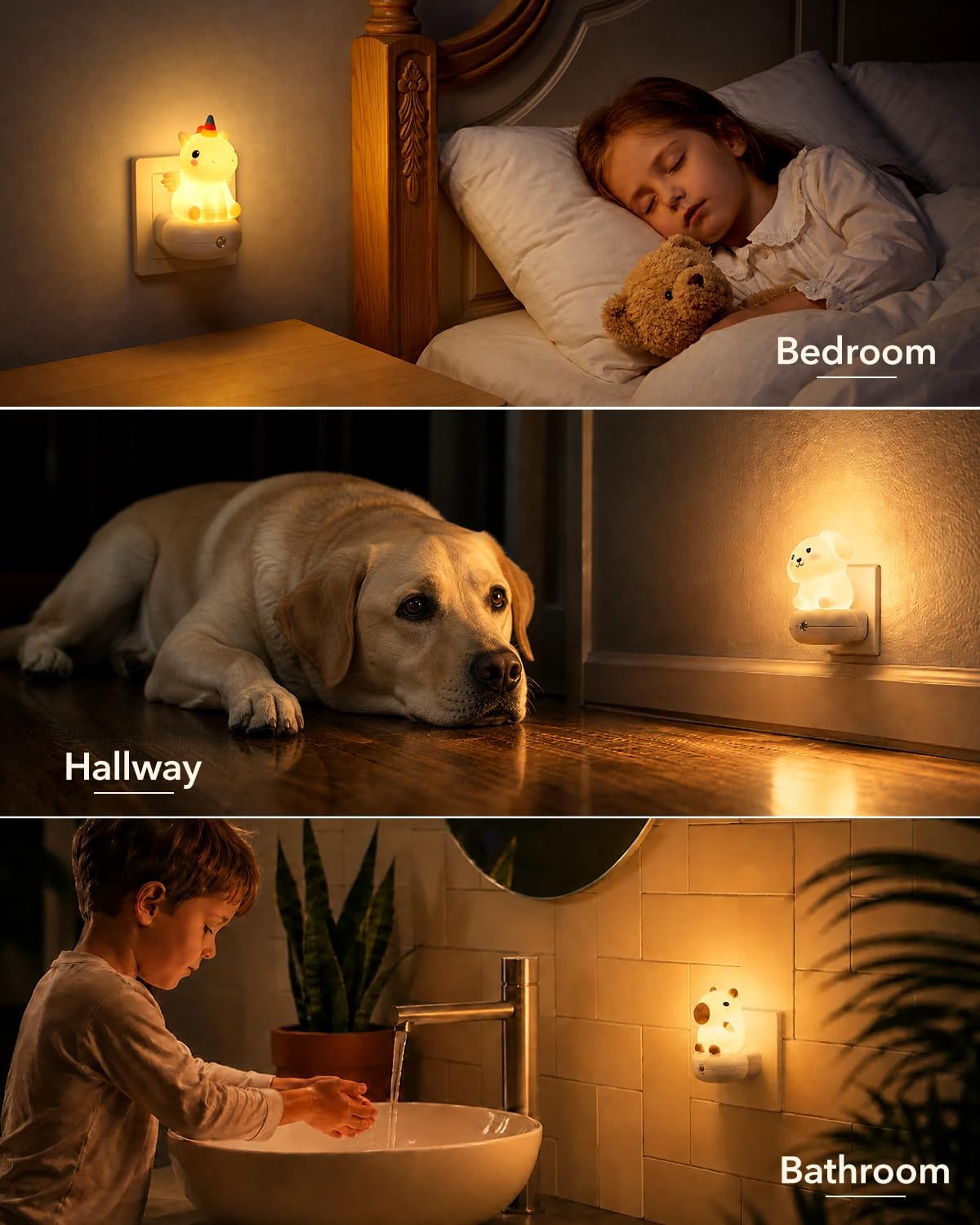 Educational Toys Birthday Gifts for 1 2 3 4 5 6 Year Old Girls Boys | 3-in-1 Learning Cute Night Light Plug into Wall, Silicone Squishy Unicorn Capybara Dog, Kids Bedroom Bathroom Pink Room Decor