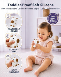 Educational Toys Birthday Gifts for 1 2 3 4 5 6 Year Old Girls Boys | 3-in-1 Learning Cute Night Light Plug into Wall, Silicone Squishy Unicorn Capybara Dog, Kids Bedroom Bathroom Pink Room Decor