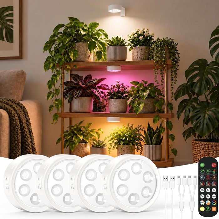 4-pack battery powered grow light set for home decor plants