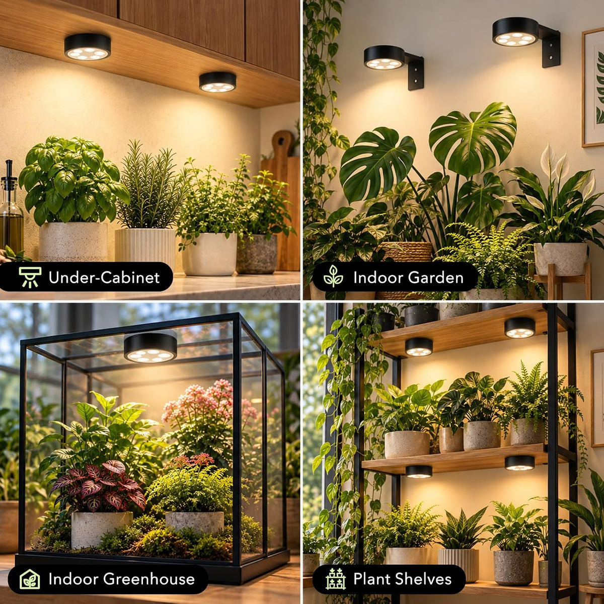 Cordless grow lights for under-cabinet and indoor plant shelves