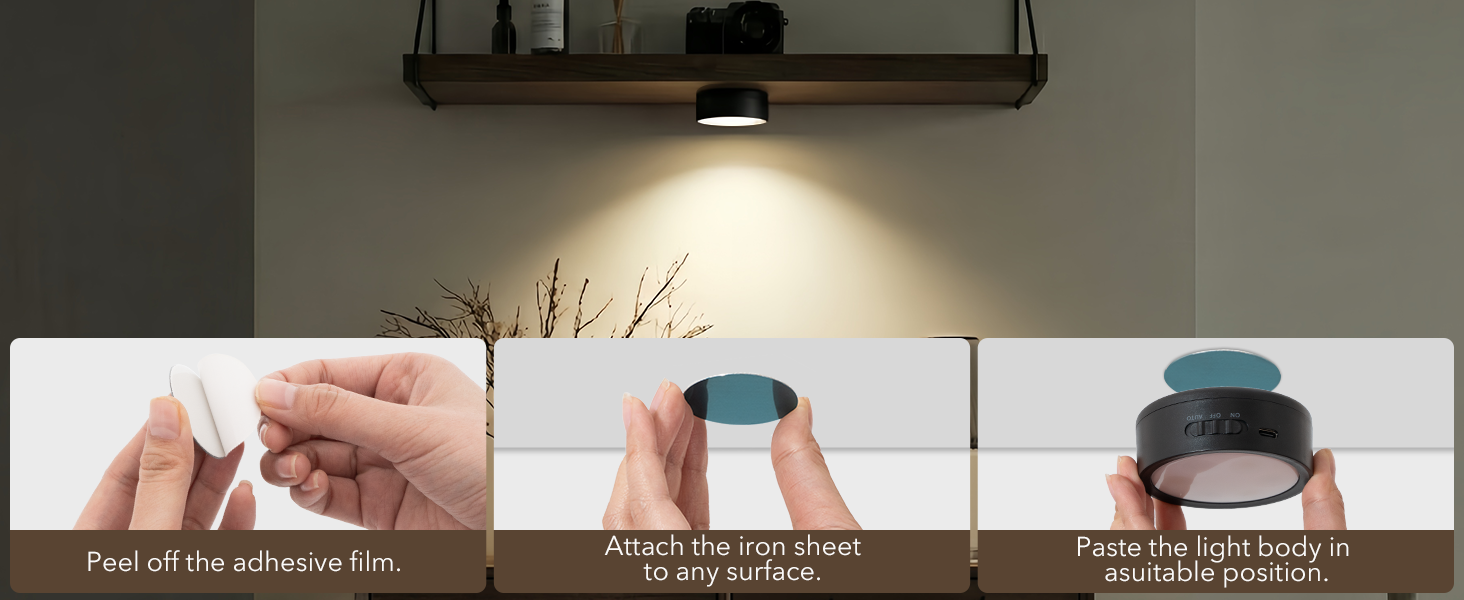  install wireless  rechargeable puck light
