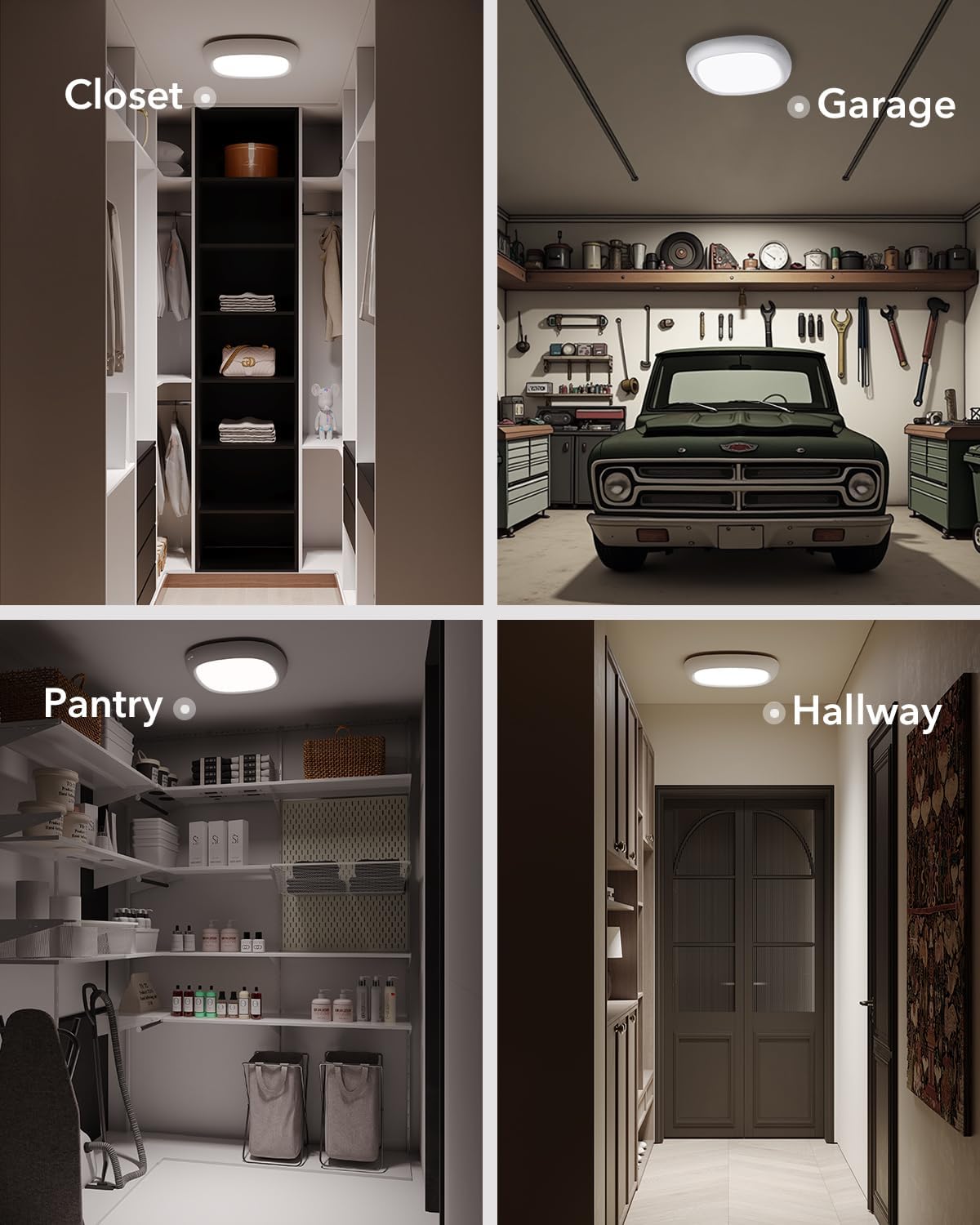 Motion-activated bathroom ceiling light with USB-C charging
