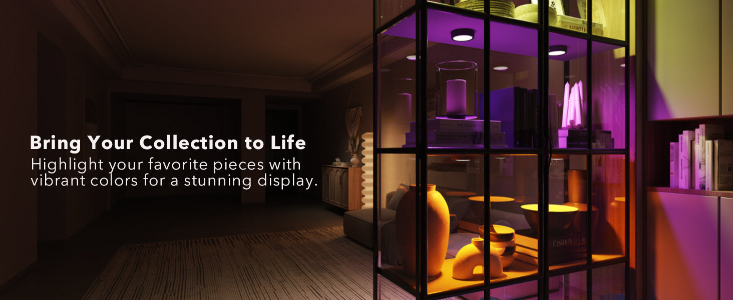 rechargeable puck lights under the display  cabinet