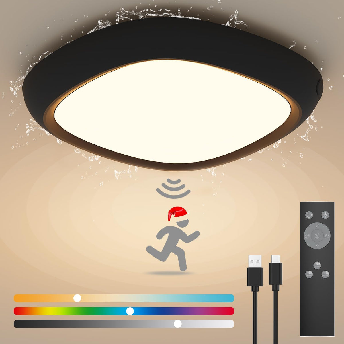 Motion Sensor Rechargeable Ceiling Light battery operated waterproof shower lights
