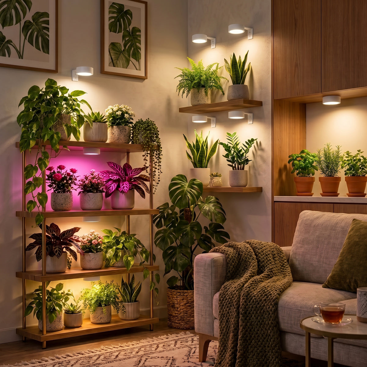 Wireless LED plant lights for indoor greenhouse and floating shelves