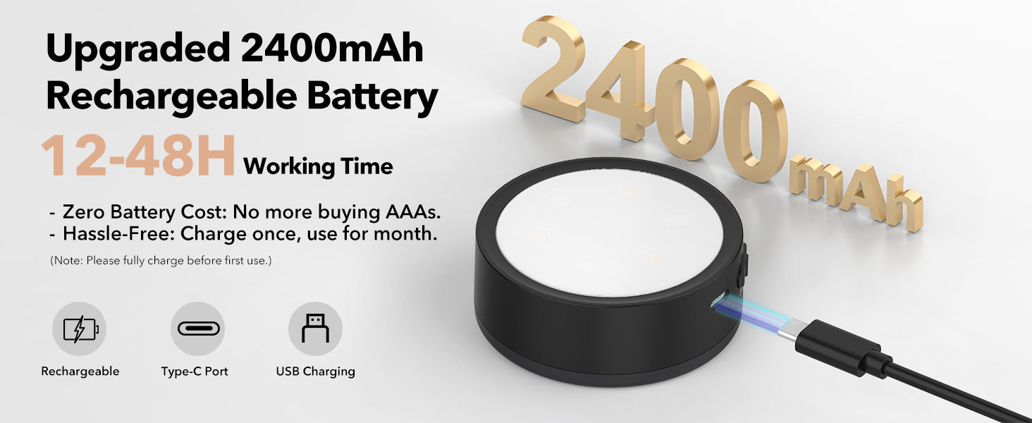 puck lights with 2400mAh rechargeable battery 