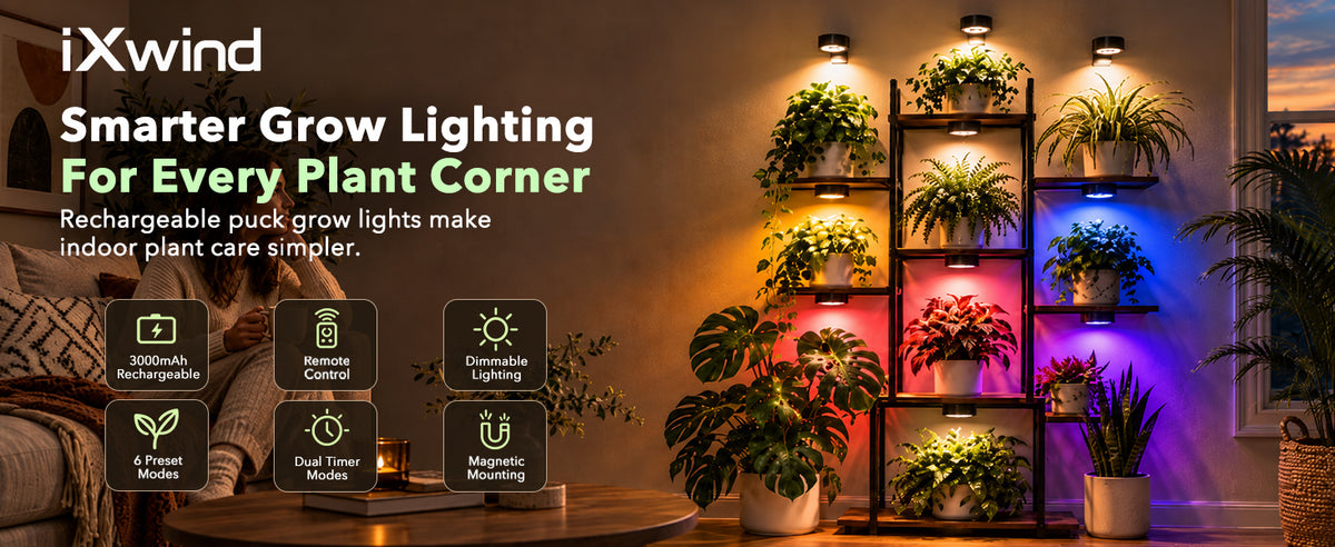 iXwind wireless less grow lights for indoor plant shelves with remote control