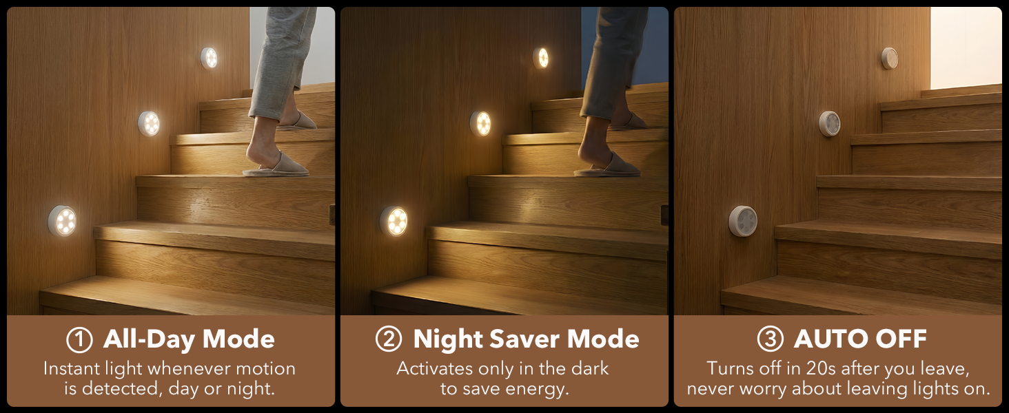 motion sensor puck lights in the stairs