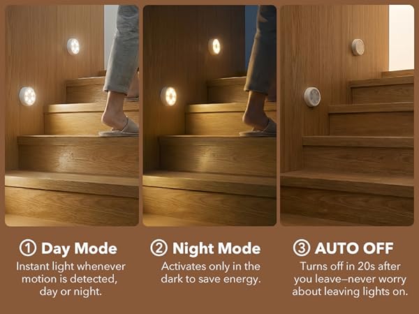 motion sensor puck lights in the stairs