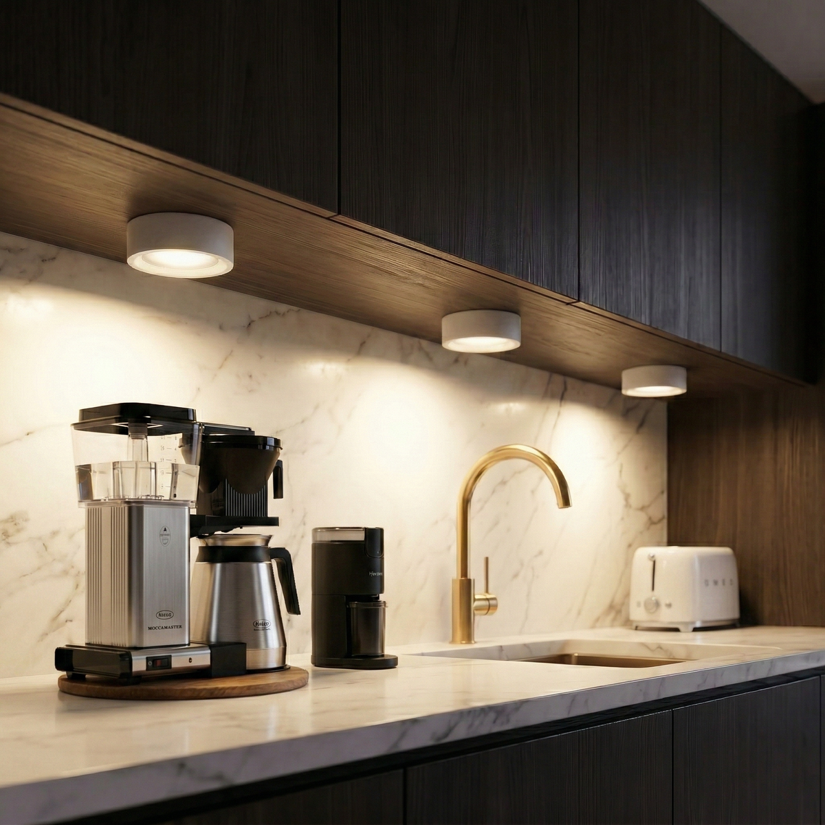rechargeable puck lights under the kitchen cupboard